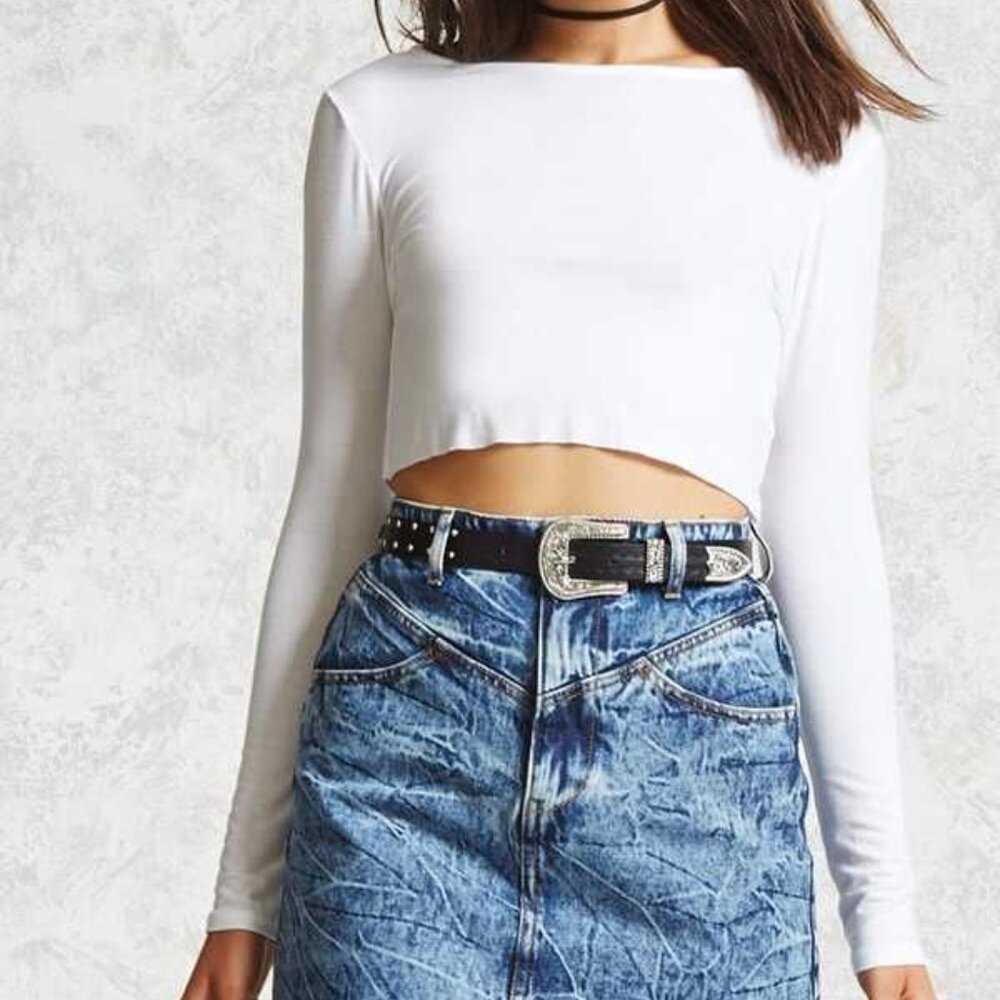 Forever 21 LA Denim Jean Distressed Mini Skirt Size 31 XL Vintage Acid Wash Look